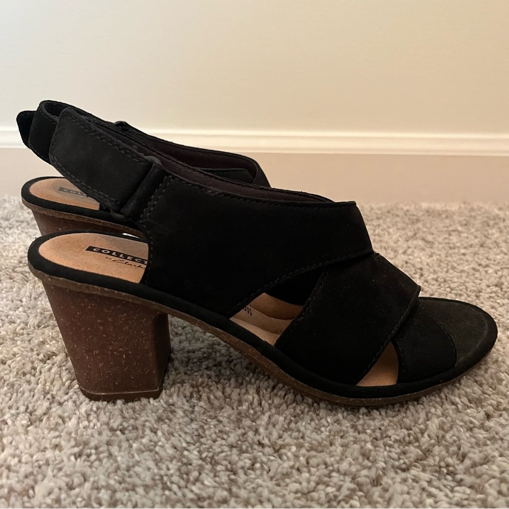 Collection by Clarks Black Block Comfort Heel Sandals 6.5 Sashlin Nolte